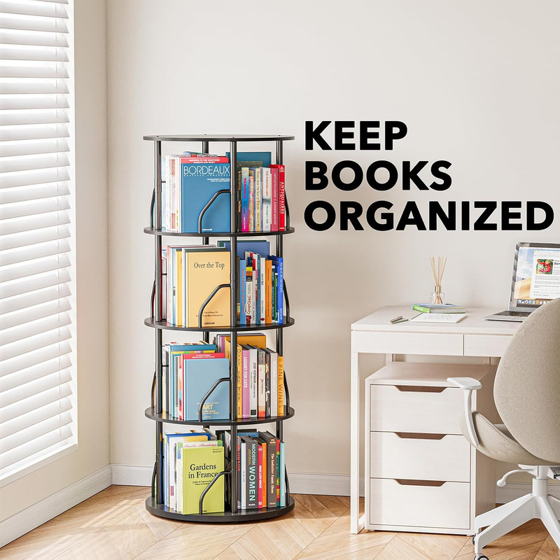 4-Tier Rotating Bookshelf Tower - Space-Saving Swivel Bookcase in Black gallery