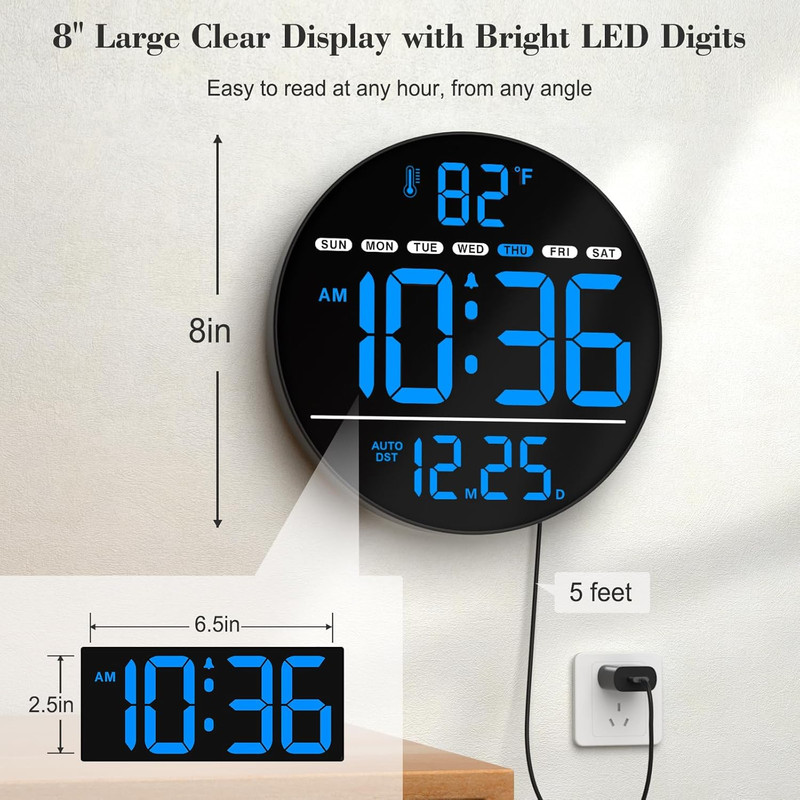 Large Digital Wall Clock with LED Display, Electric Wall Clock with Temperature, gallery