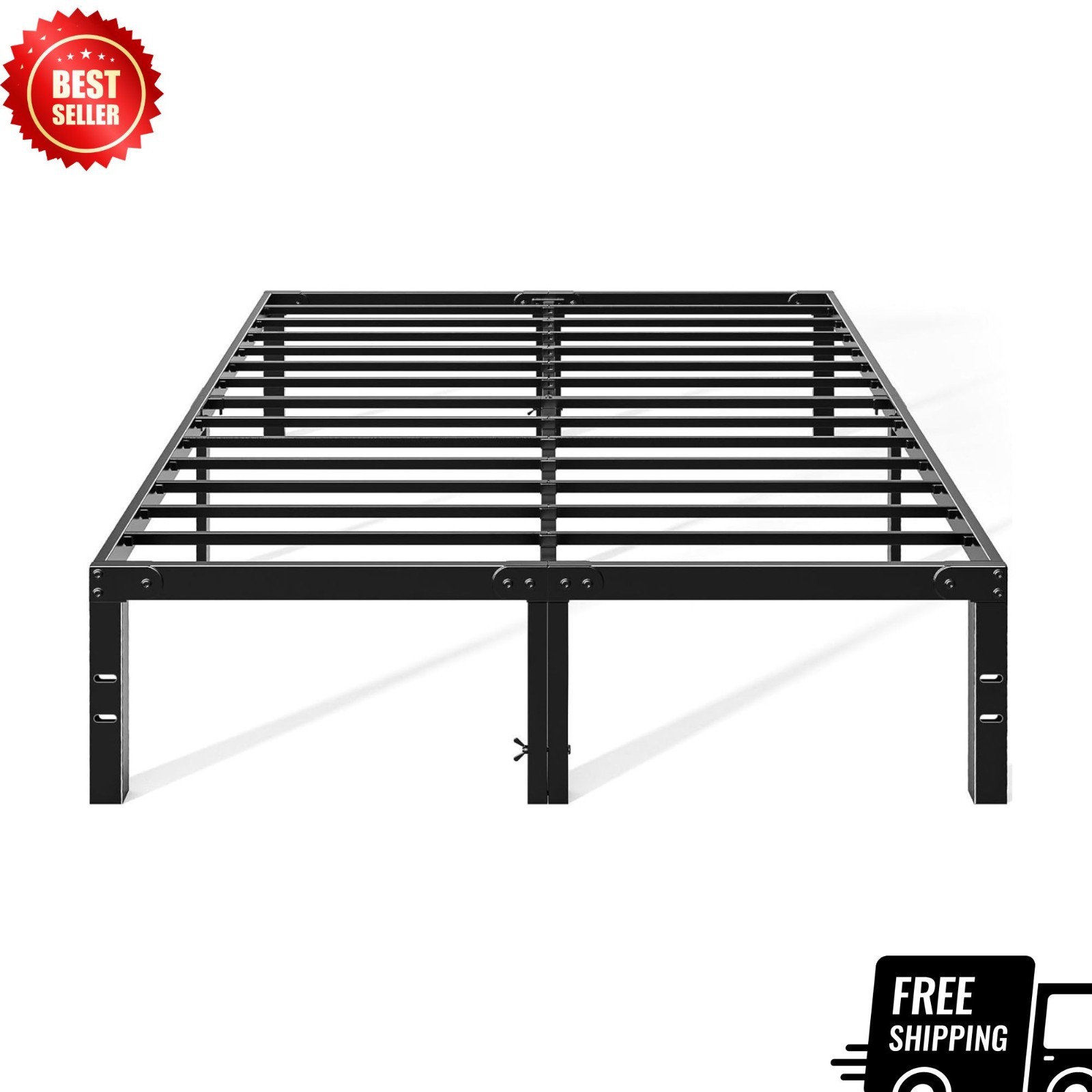14" Metal Queen Bed Frame with Storage Steel Slat Support Black gallery