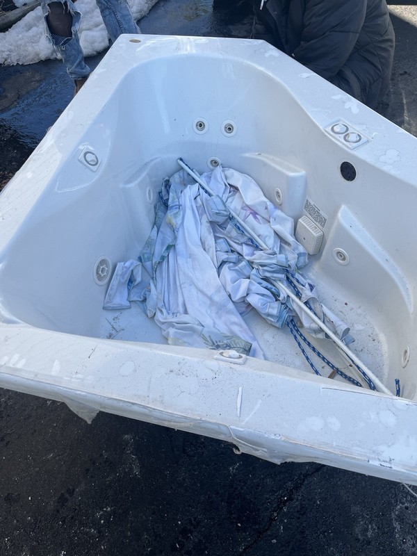 Corner Triangular White Plastic Spa Hot Tub with Jets and Plumbing gallery