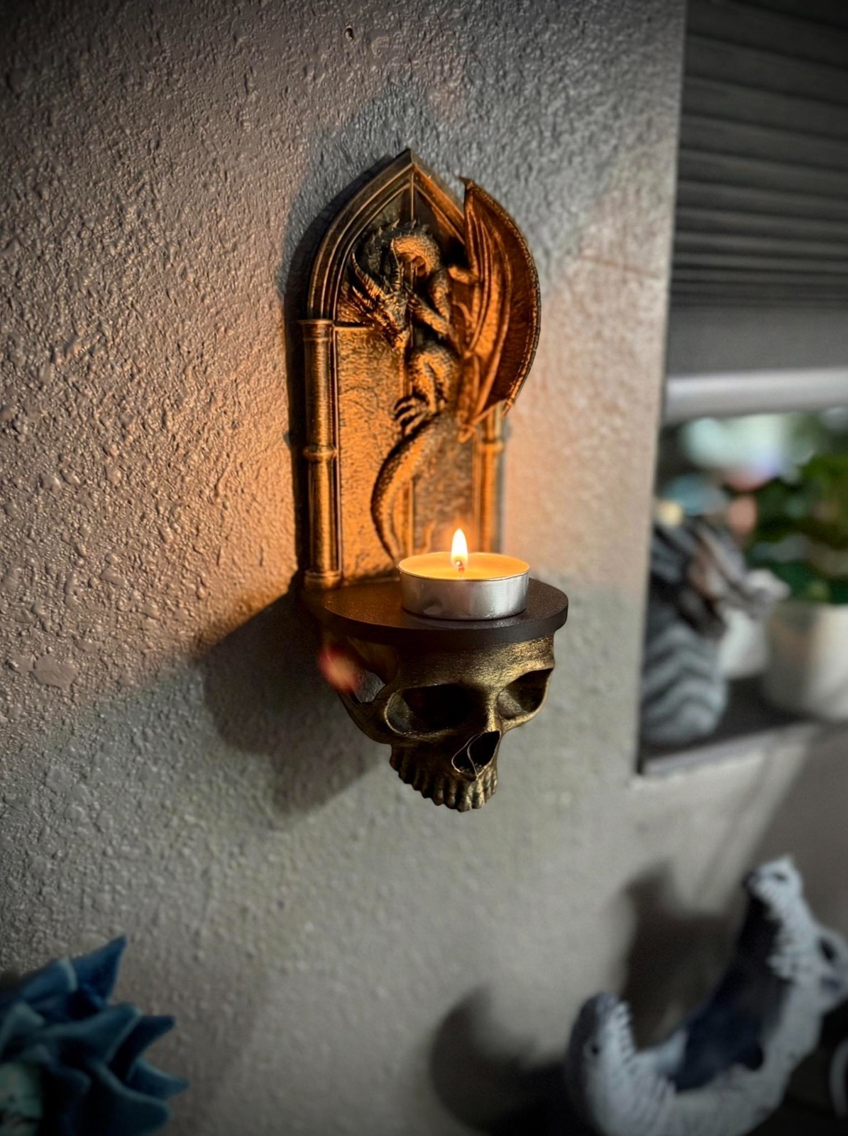 {Unpainted} Gothic Skull and Dragon Wall Shelf - Gothic Decor gallery