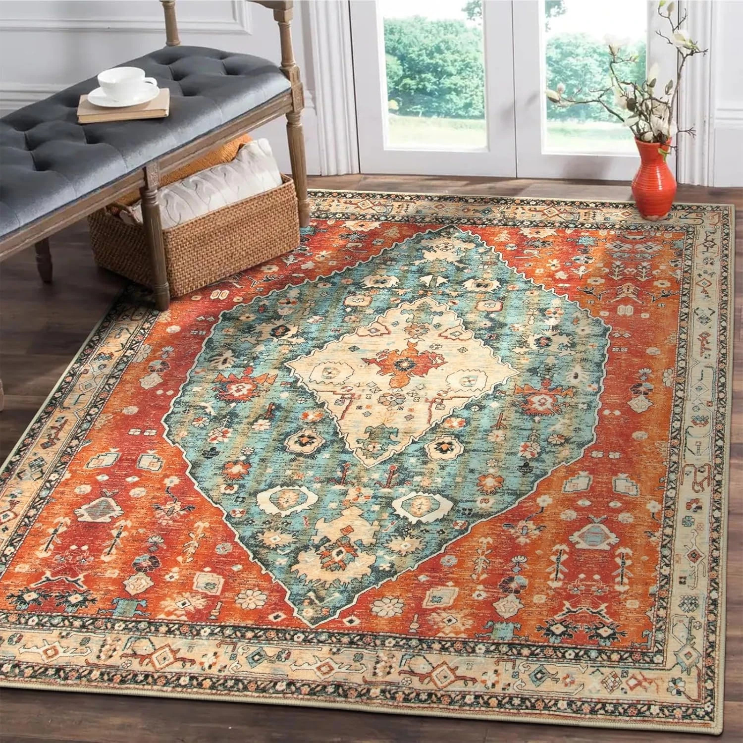 Felice Boho Tribal Square 4X4 Washable Rug, Soft Living Room Kitchen Entry Rugs gallery