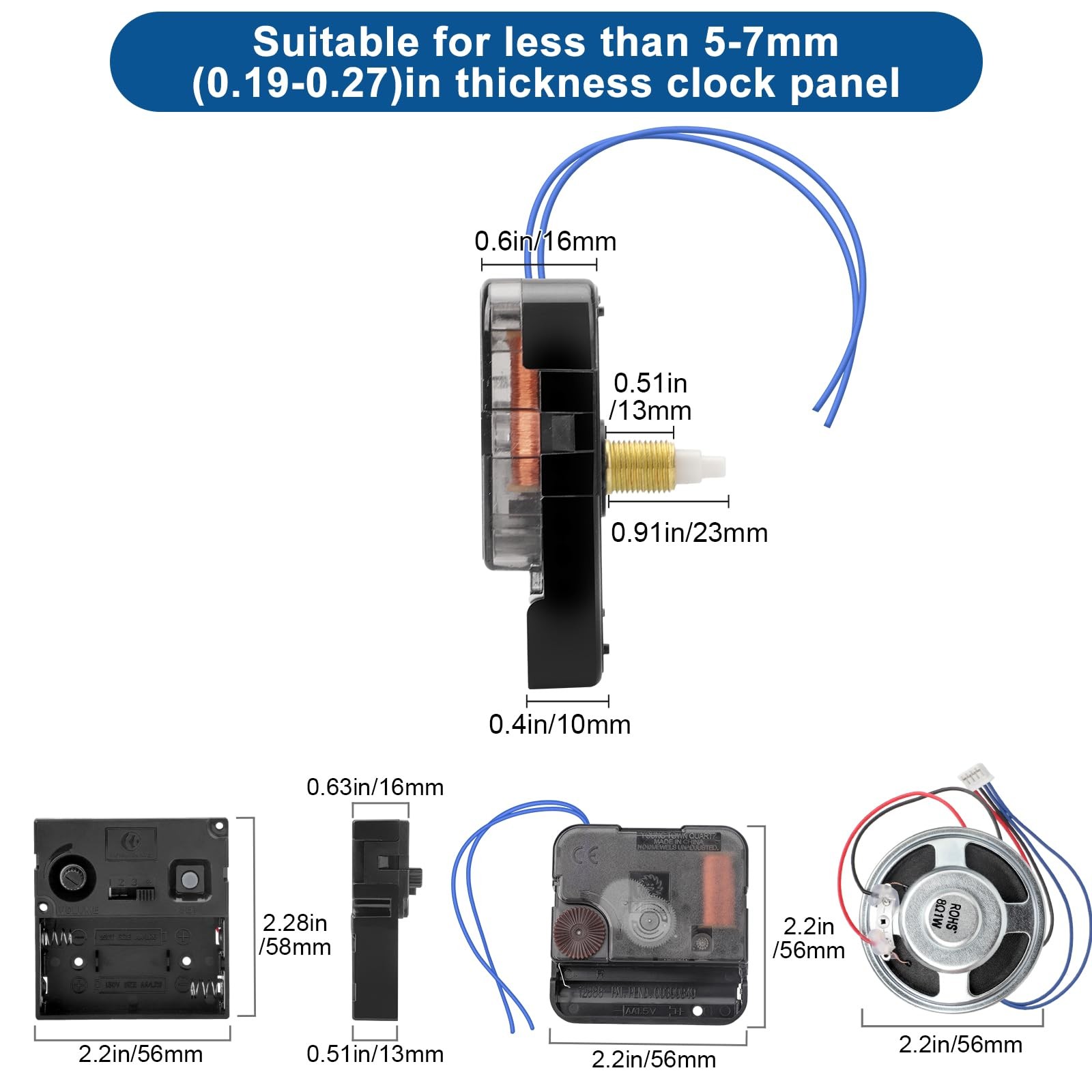 EEEKit Chiming Clock Mechanism Replacement, Battery Motors with Chime Black gallery