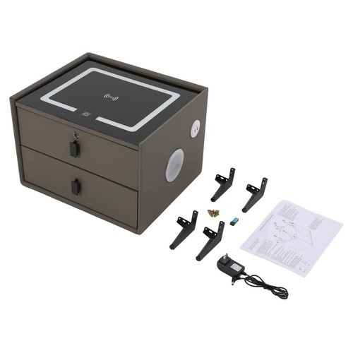 Dark Grey 2-Drawer Nightstand Fingerprint Lock Qi Charging Bluetooth Speaker gallery