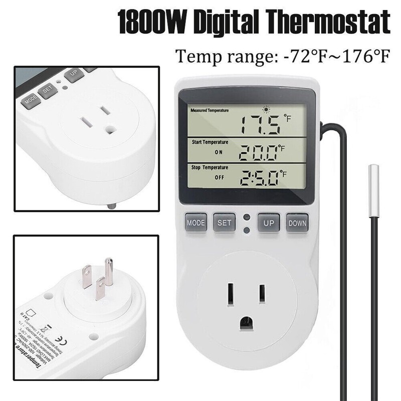 Temperature Controller Heating Cooling with Probe Digital Thermostat Outlet Plug gallery