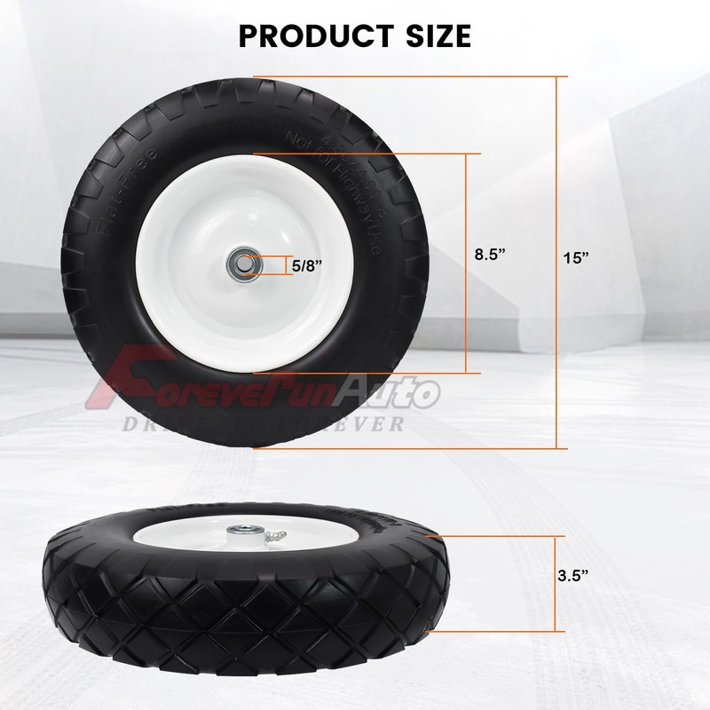 2pcs 15" 4.80/4.00-8" Solid Flat Free Wheel Tire Hand Truck Wagon Wheelbarrow gallery
