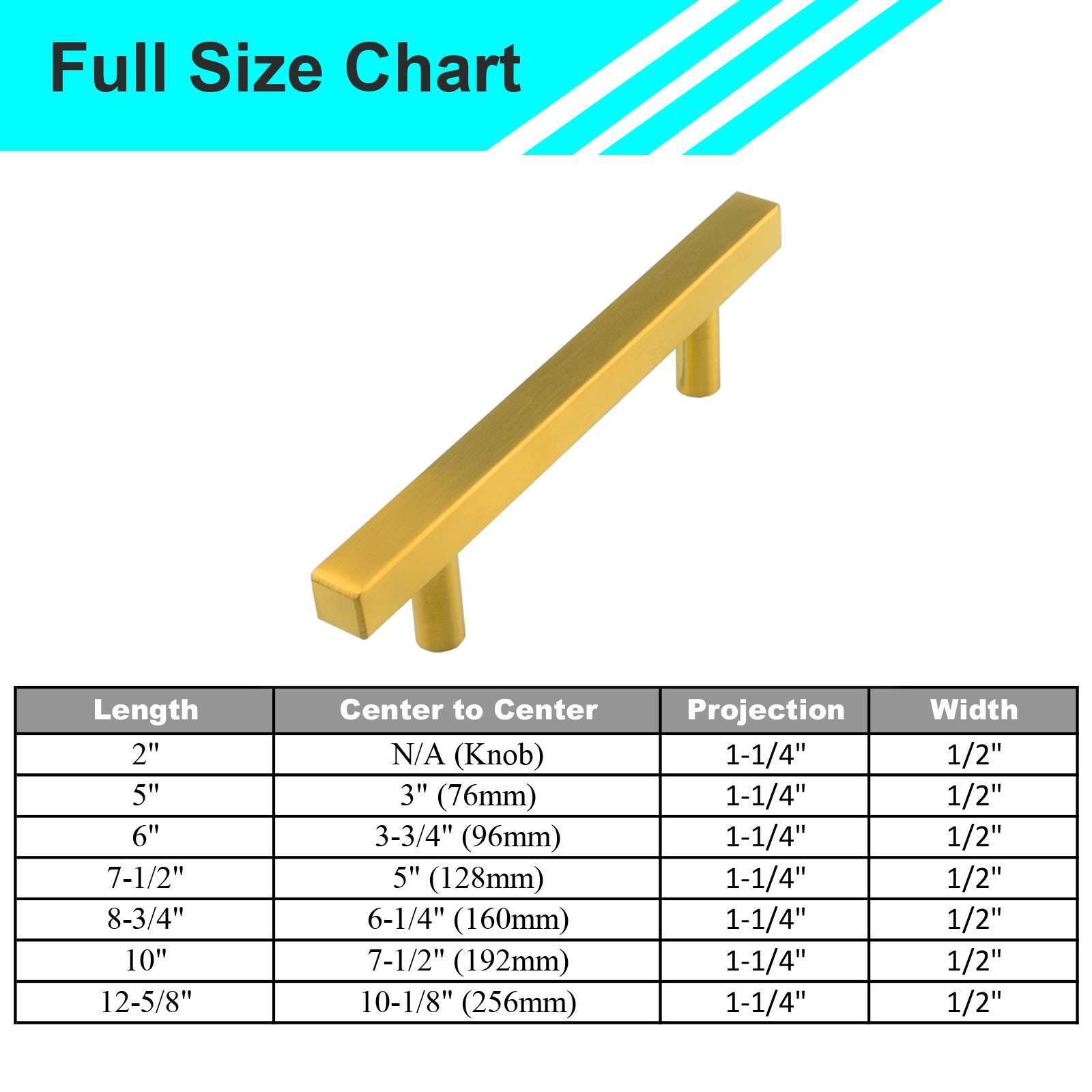 Brushed Gold Modern Square Cabinet Handles Pulls Knobs Kitchen Bathroom Hardware gallery