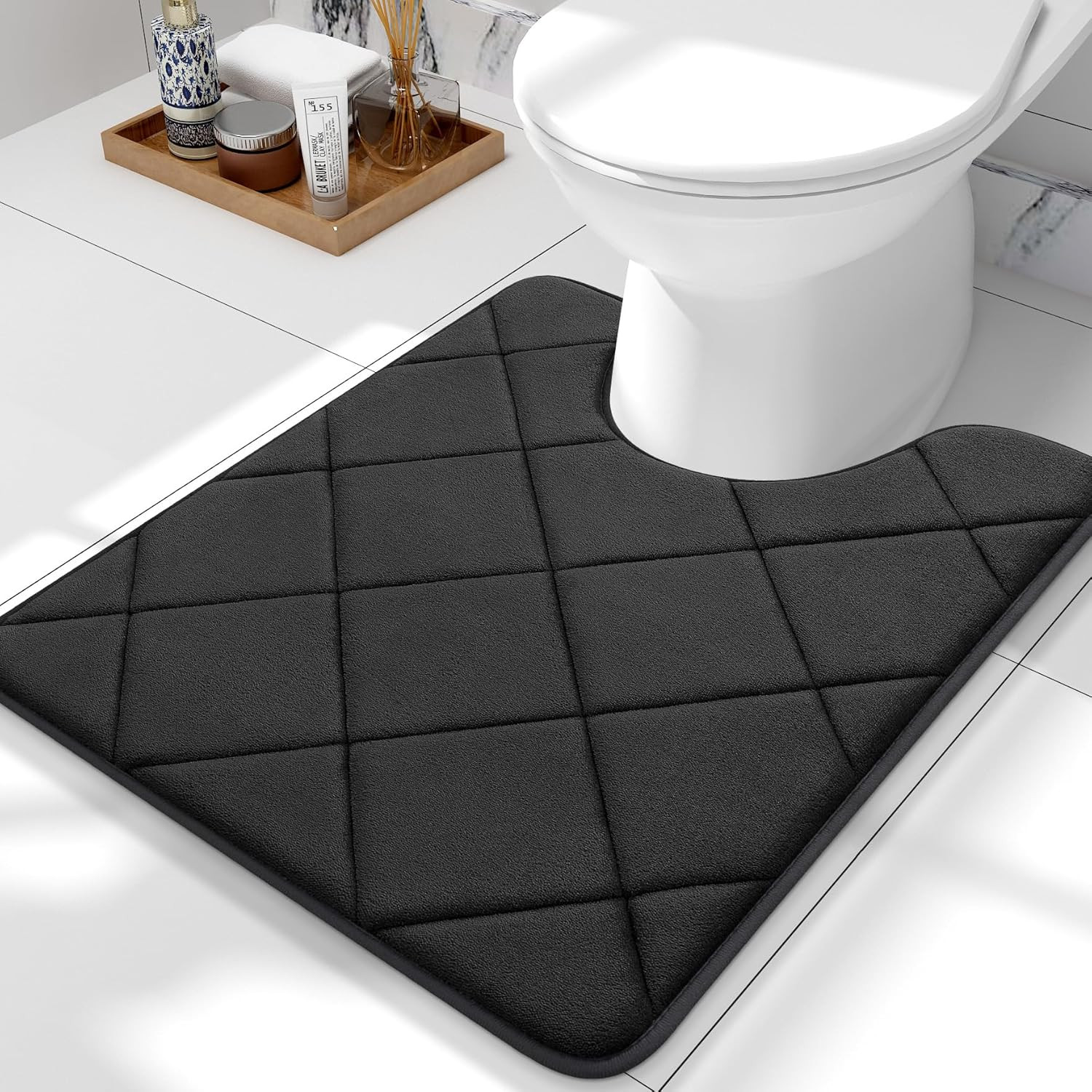 OLANLY Memory Foam Toilet Rugs U-Shaped 24x20, 24" x 20", Black gallery