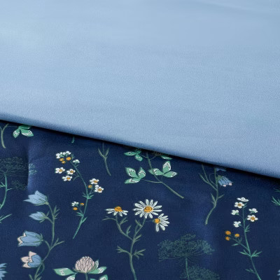 7pc King Floral Printed Microfiber Reversible Comforter & Sheets Set Navy - gallery