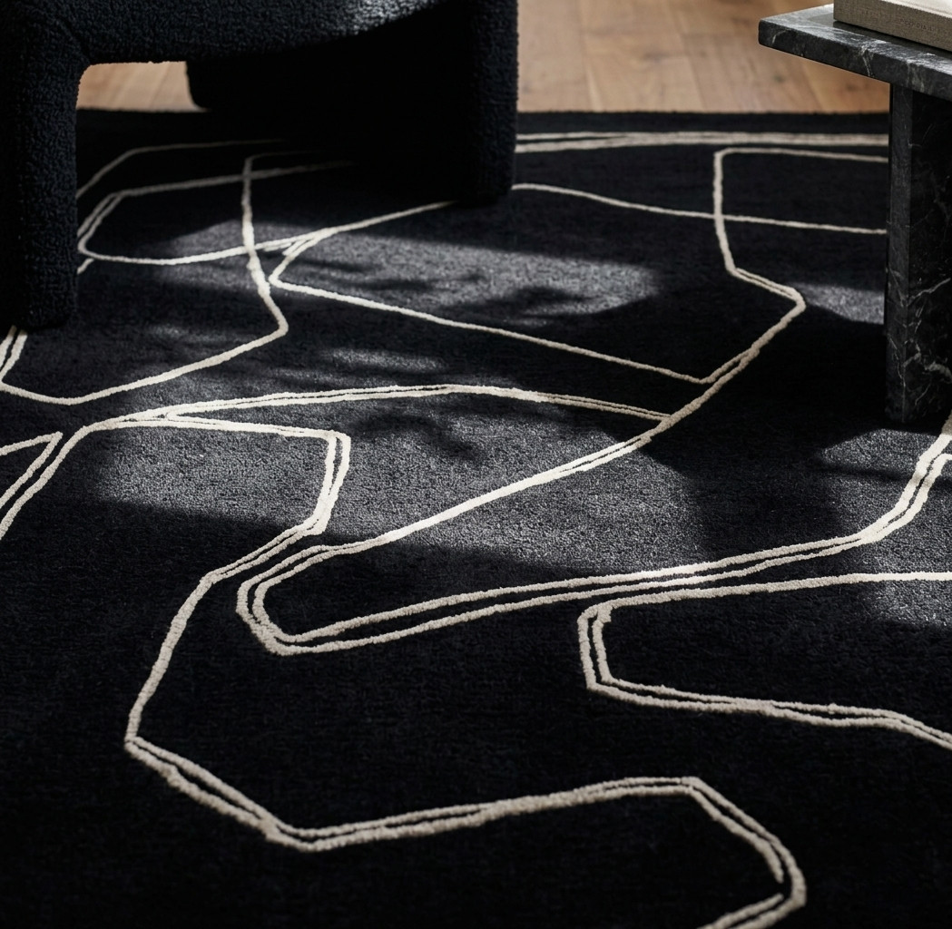 Black Hand-Tufted Area Rug Premium Handmade Wool Living Room Home Decor Rugs gallery