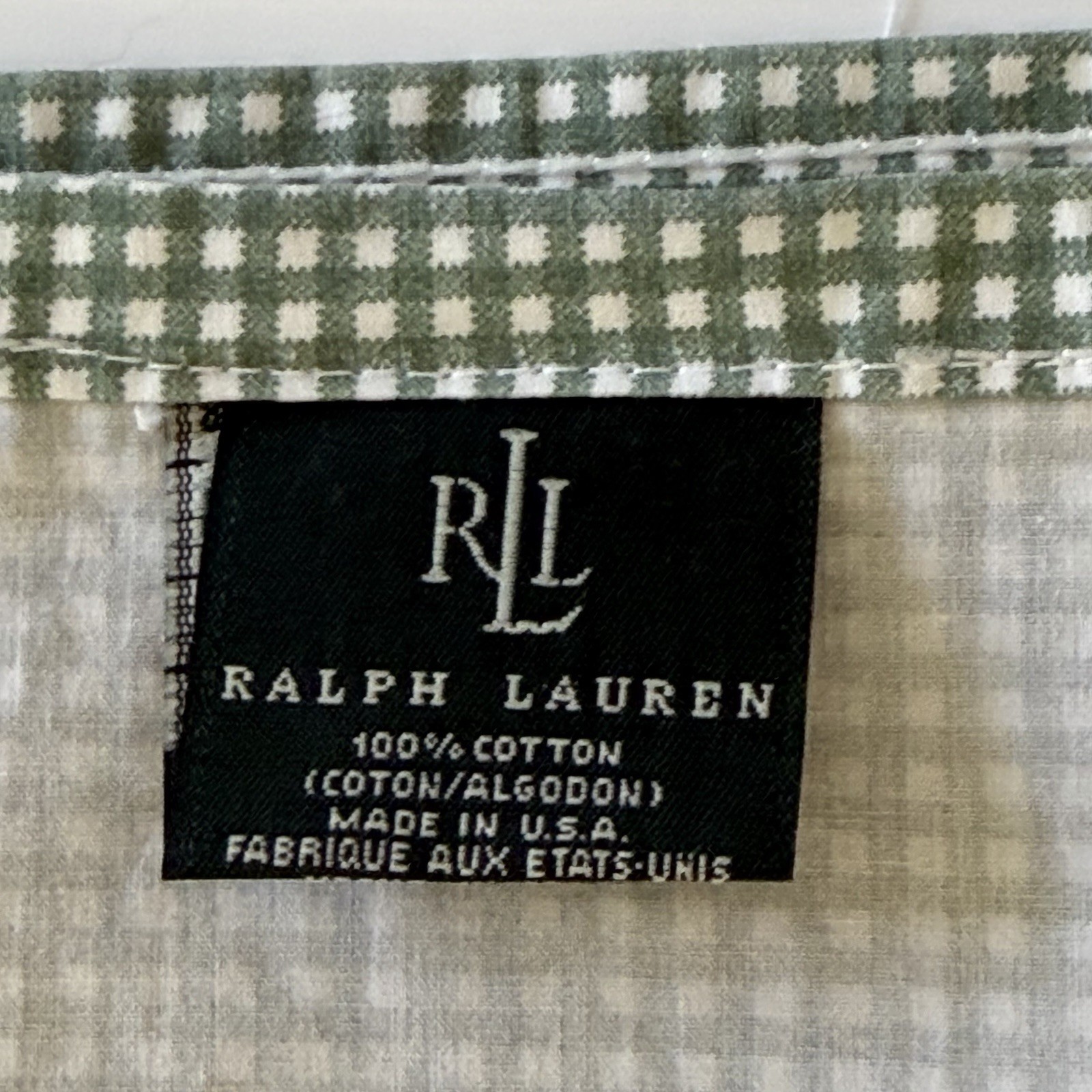 Vintage Ralph Lauren Bed Sheet Flat Twin Green White Gingham Cotton USA Spotless gallery