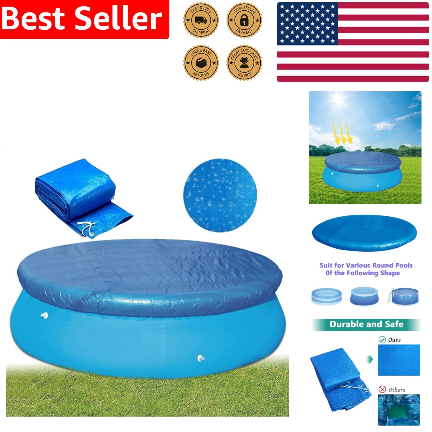 Durable 6ft Round Solar Pool Cover, Above Ground Swimming Pool Dust Protector gallery