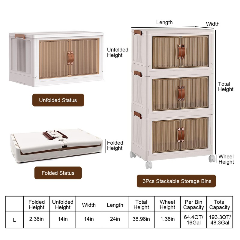 3 Pack 16 Gallon Stackable Storage Bins with Lids & Doors Closet Organizers Box gallery