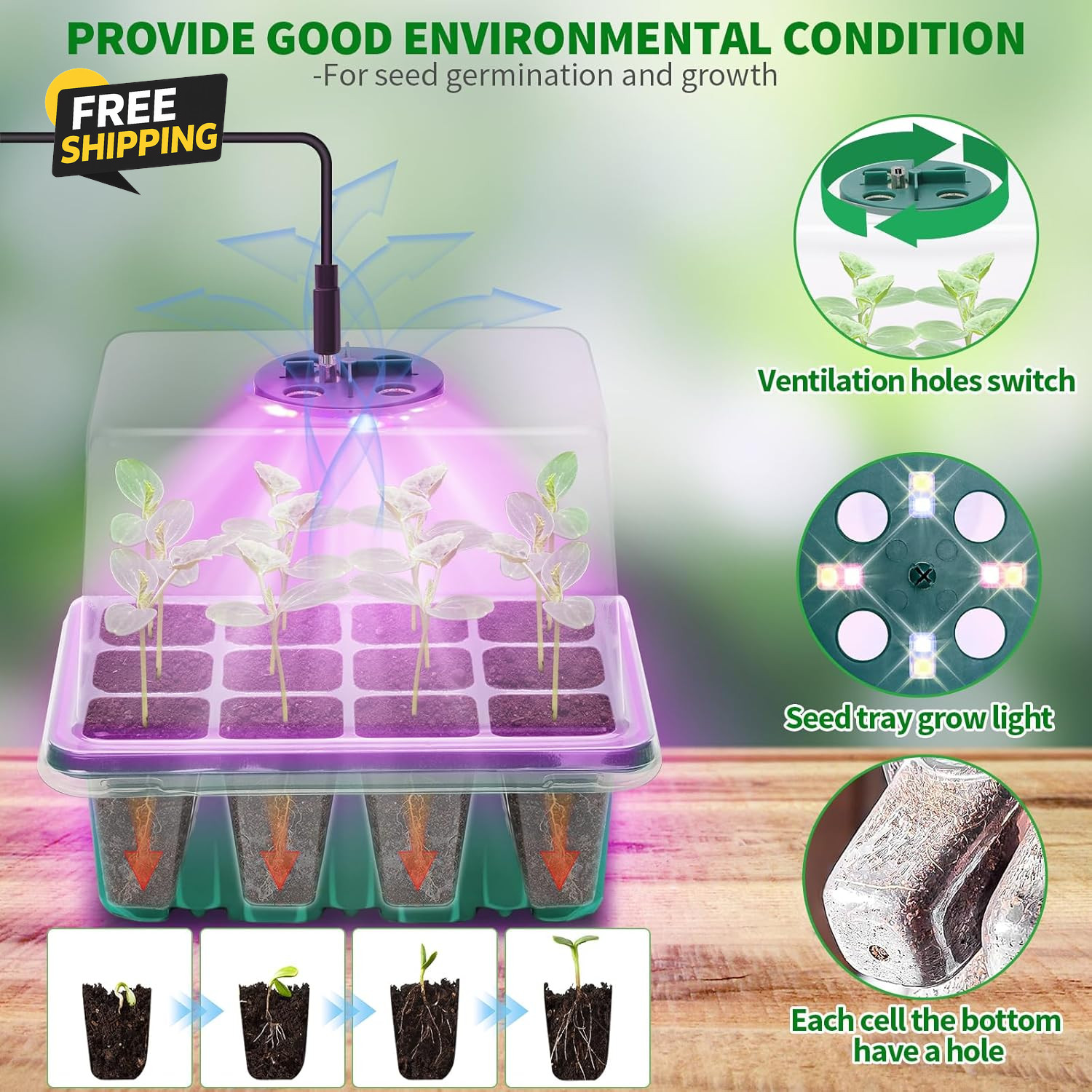 Seed Starter Tray with Plant Light, 2 Pack Grow Lights for Seed Starting Kit gallery