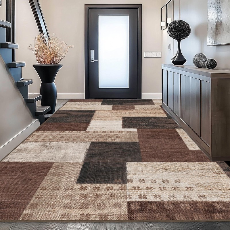 QDUIDU Modern Geometric Patchwork Area Rug, Chocolate, 6'x9' gallery