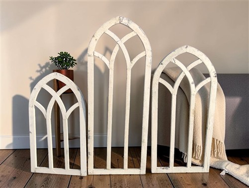 3 White Wood Arched Window Frames, Distressed Cathedral Style, Farmhouse Decor gallery