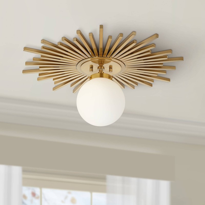 Hazel Modern Ceiling Light Semi Flush Mount Fixture 24" Warm Brass White Shade gallery