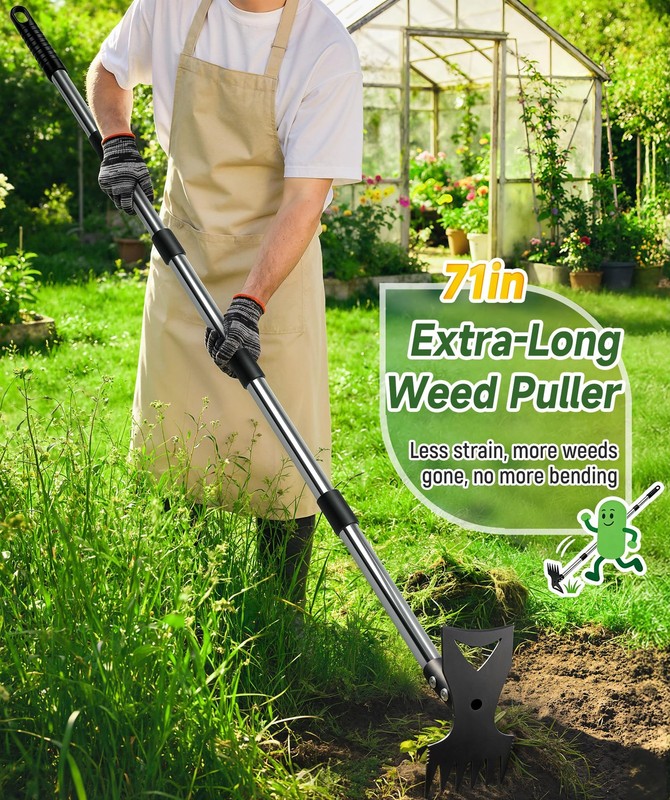71in Weed Puller Tool with Long Handle, 2 in 1 Heavy Duty Garden Hoe and Hand... gallery