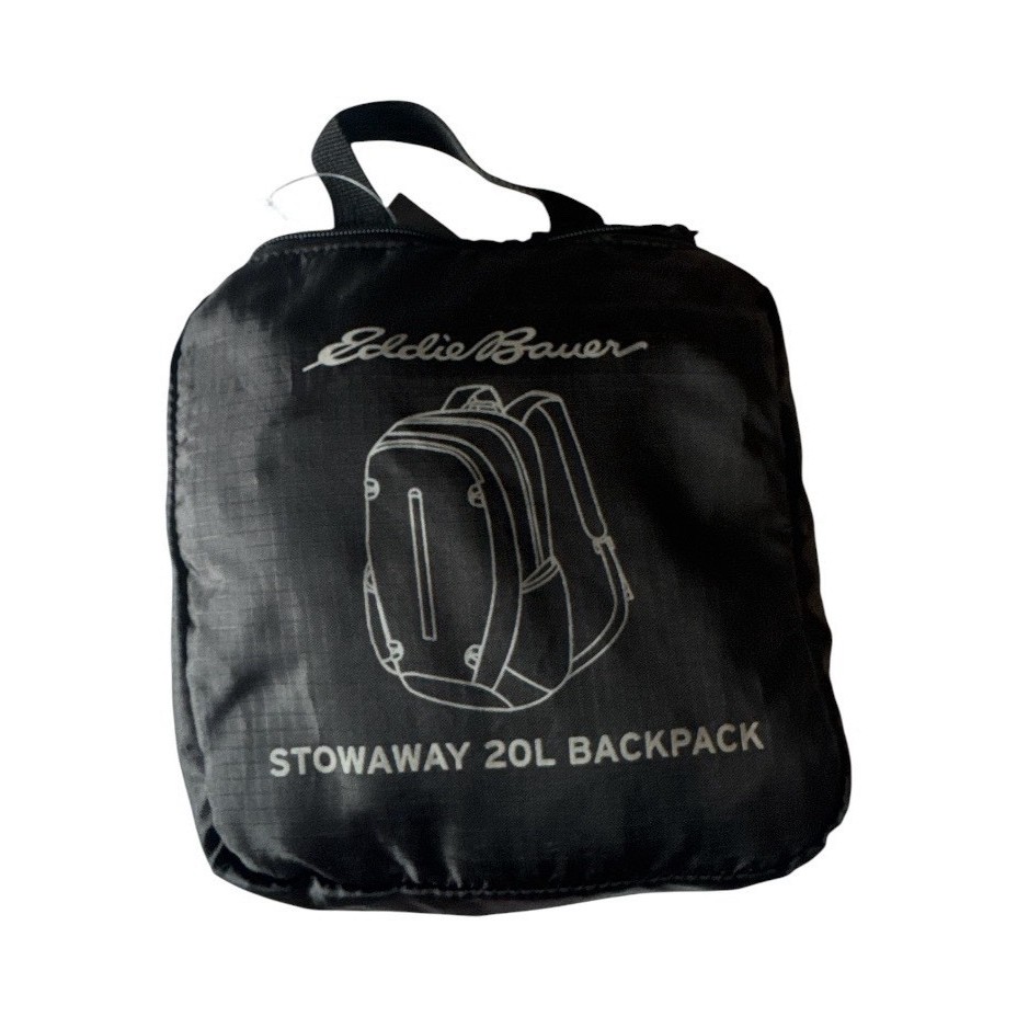 Eddie Bauer Stowaway Packable 20L Day Backpack Black Polyester Zip