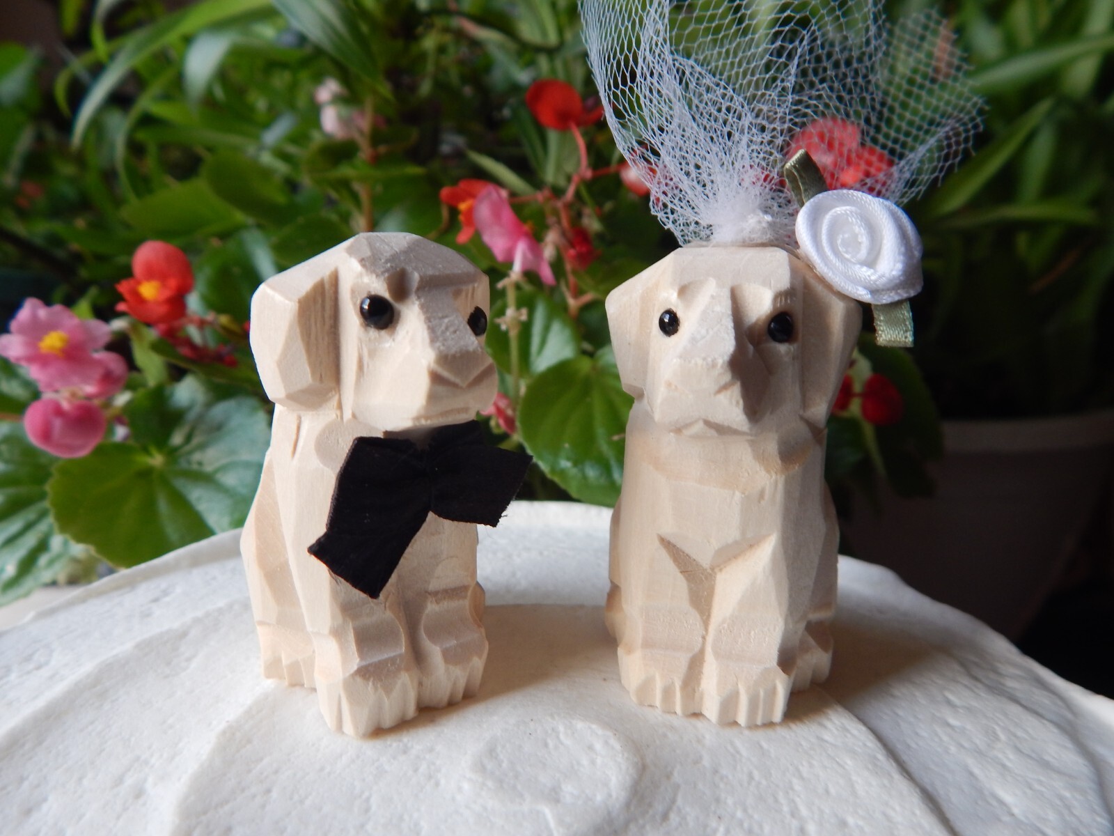 Unpainted Dogs Cake Topper Bride Groom Love Wedding Engagement Wood Statue gallery