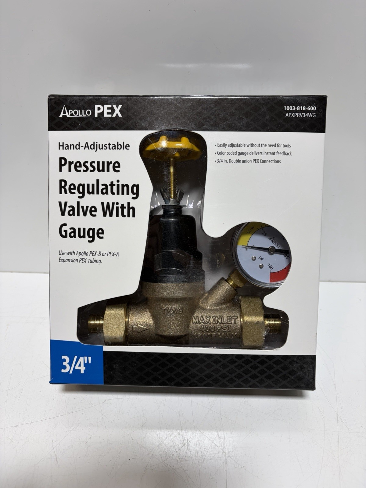 Apollo APXPRV34WG 3/4” Double Union PEX Water Pressure Regulator VALVE w/Gauge gallery