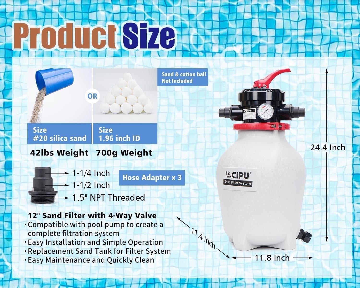 CIPU 12inch Sand Filter Pump System for Above Ground Pools 1/3 HP gallery