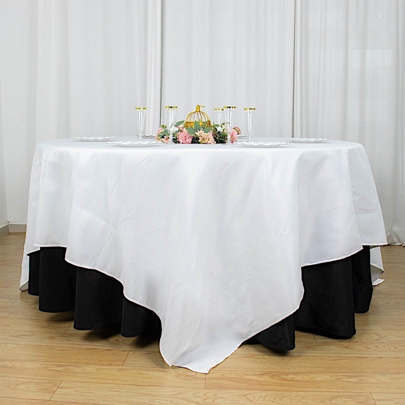 90" x 90" WHITE Premium Polyester Square TABLECLOTH Party Events Decorations gallery