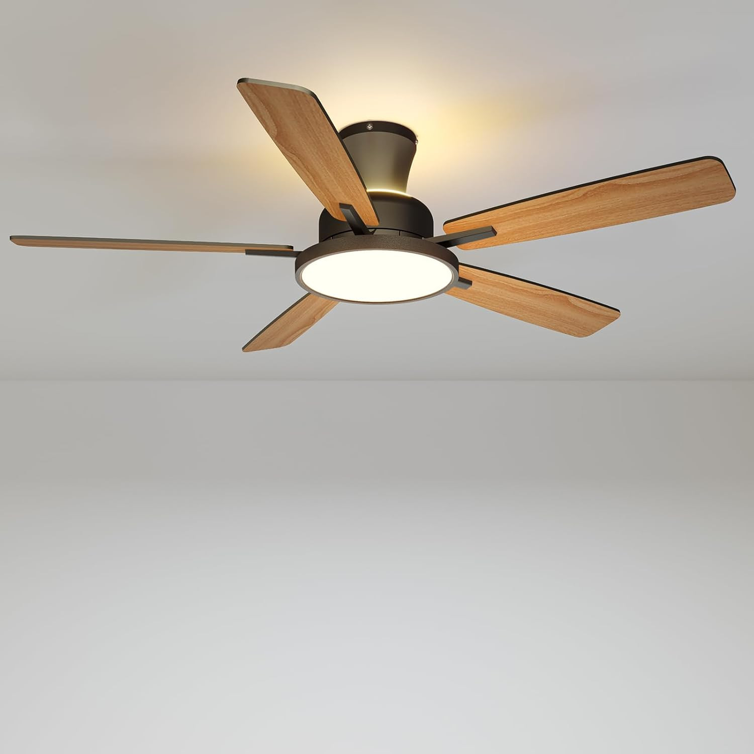 Modern 52" Ceiling Fan with Lights & Remote, Dimmable Black Flush Mount gallery