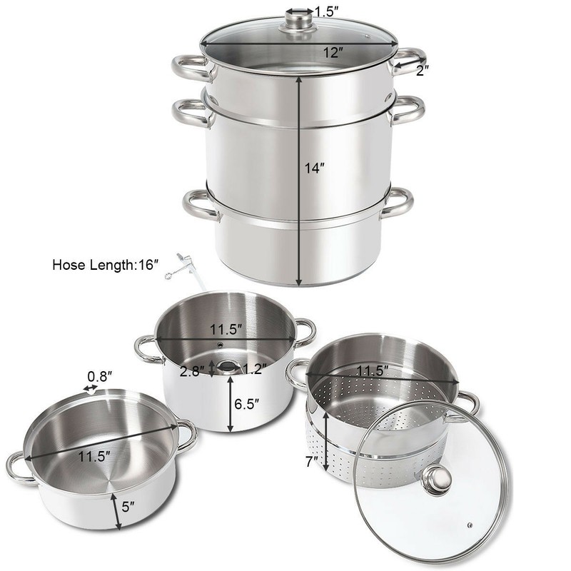 Costway 11-Quart Stainless Fruit Juicer Steamer Stove Top w/ Tempered Glass Lid gallery