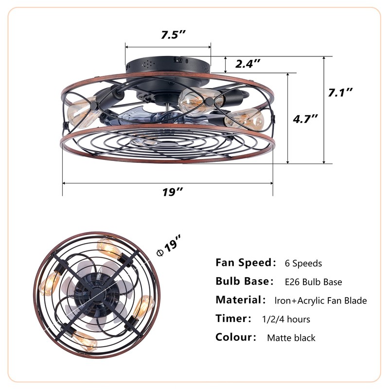 20" Caged Ceiling Fan with Lights & Remote Control, Reversible DC Motor gallery