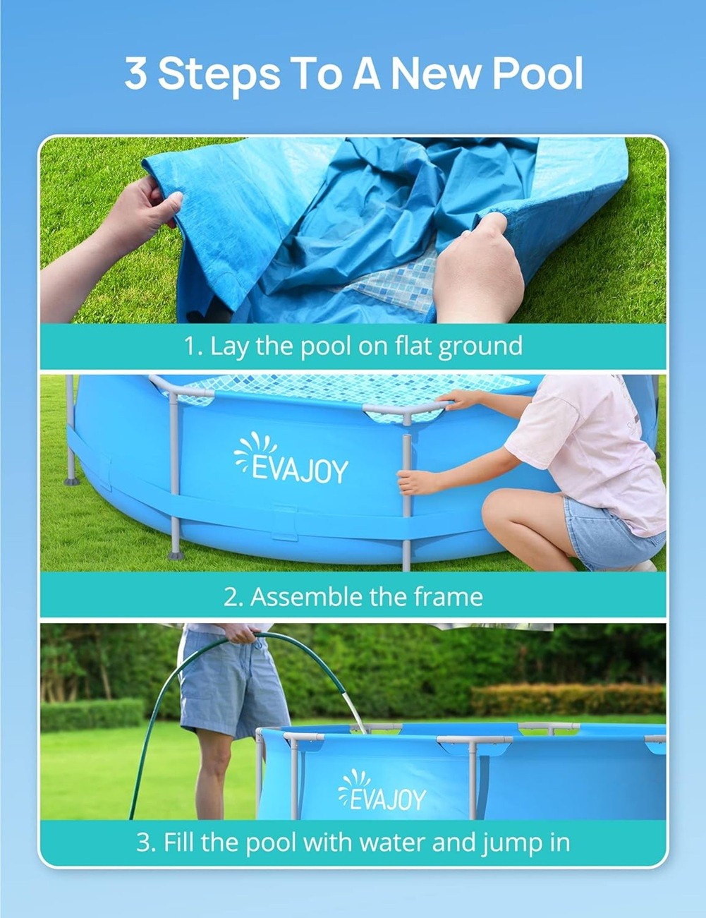EVAJOY 10ft X 30in Metal Frame Above Ground Swimming Pool with Steel Frame Blue gallery