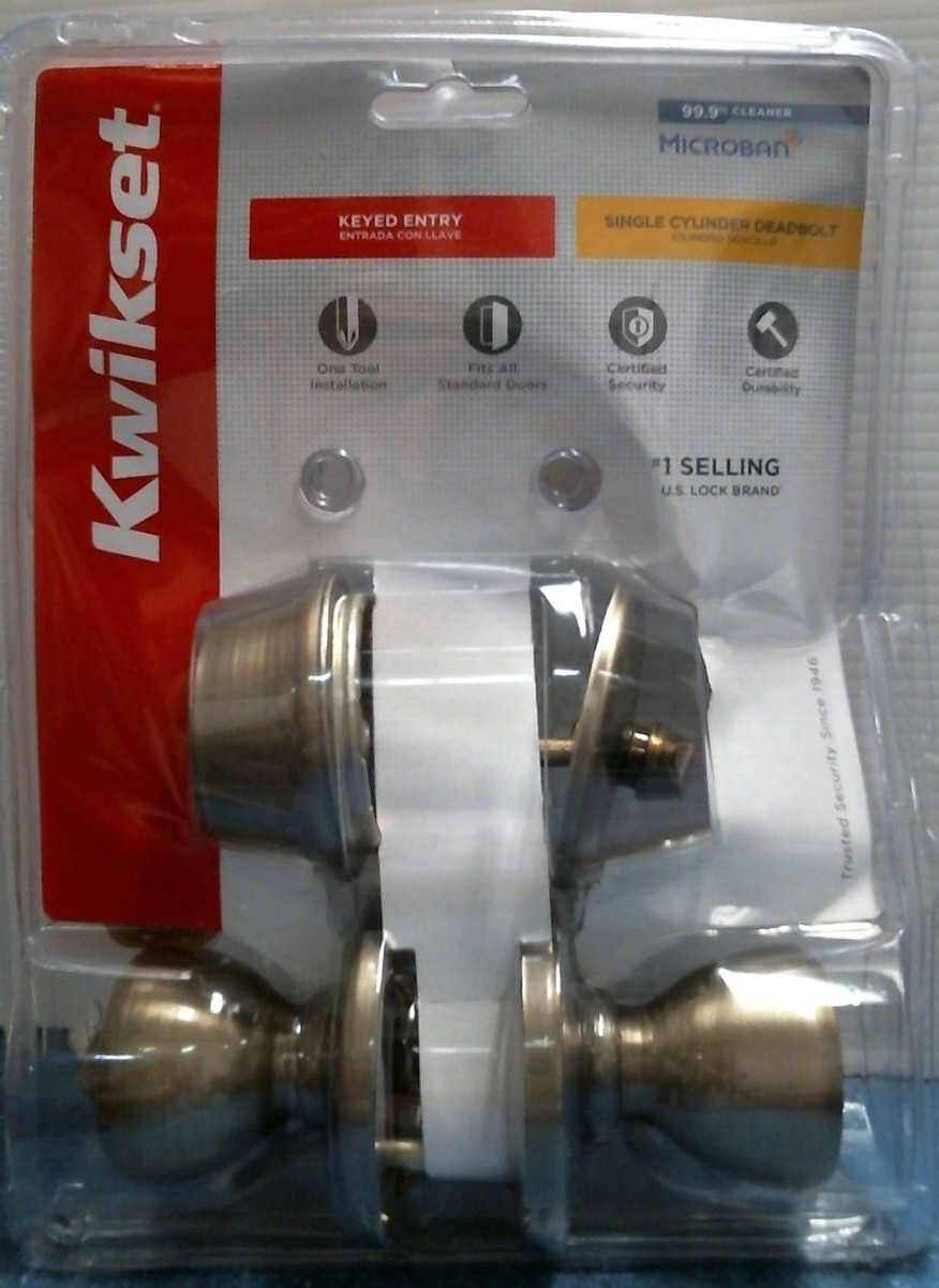 Kwikset Antique Brass Entry Lock & Single Cylinder Deadbolt (96900-254) FS gallery