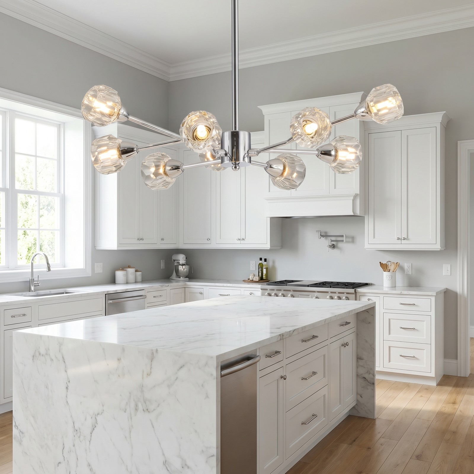 28'' Sputnik Crystal Chandelier Modern Chrome Pendant 9 Light Kitchen Fixture UL gallery