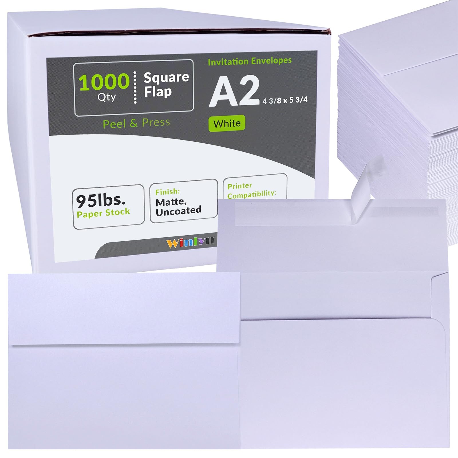 Winlyn 1000 Pcs White A2 Invitation Envelopes, Peel 1000 White, gallery