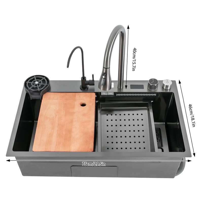 Kitchen Sink Double Basin Stainless Steel Sink Bowl W/ Pull-out Faucet gallery
