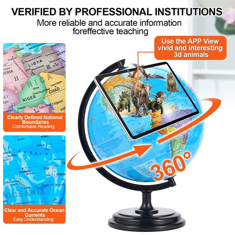 3D AR Large World Globe on Stand Ocean Earth Rotating World Map Geography Gift gallery