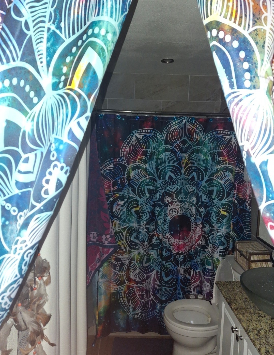 Modern Multicolor Mandala Pattern Curtain Panels w/ matching shower curtain gallery