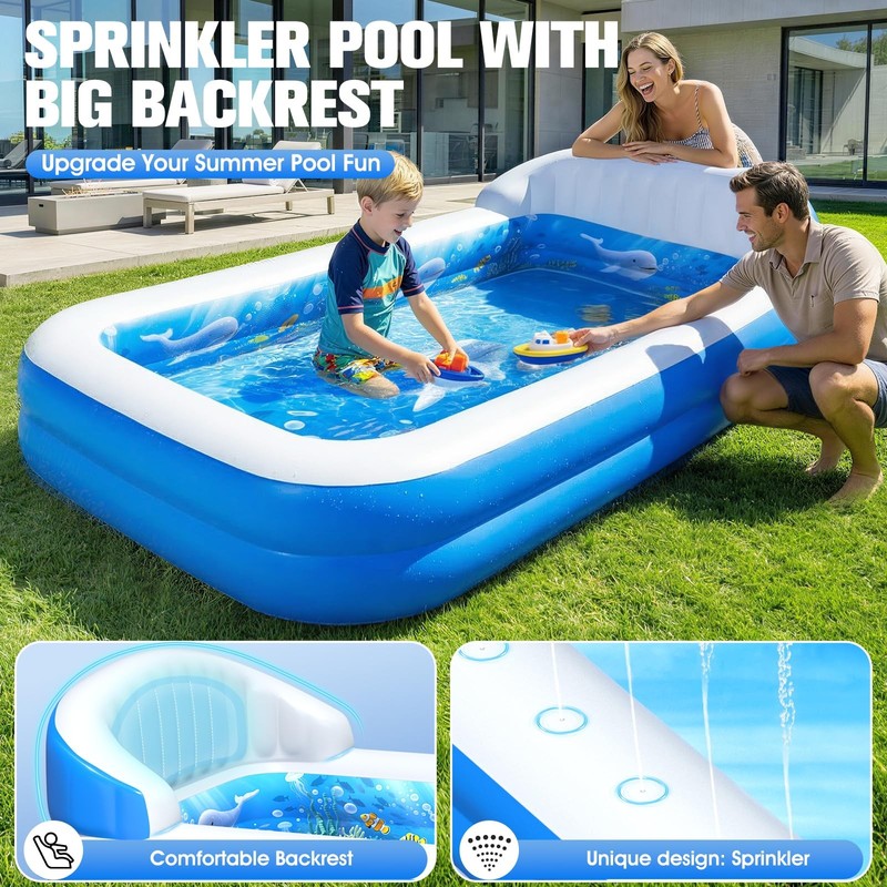 AixPool 2026 Inflatable Pool with Sprinkler,Durable Blow up Pool with Big gallery