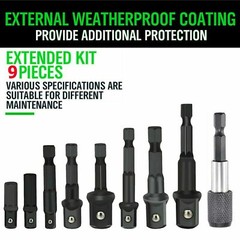9Pcs Socket Adapter Drill Bits Set Hex Impact Driver Tools 1/4″ 3/8″ 1/2″ Shank
