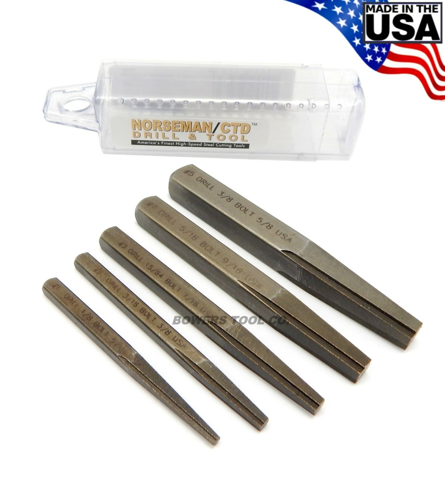 Norseman 5pc Screw & Bolt Extractor EZ Out Set #1-5 Made in USA gallery