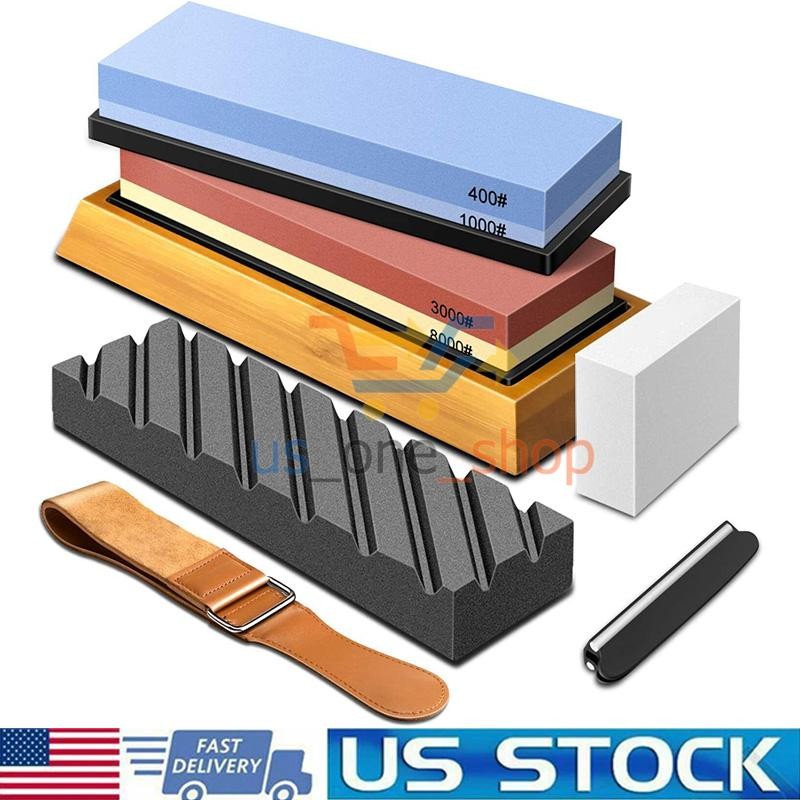 Knife Sharpening Stone Kit Dual Whetstone 400 1000 3000 8000 Grit Sharpener gallery