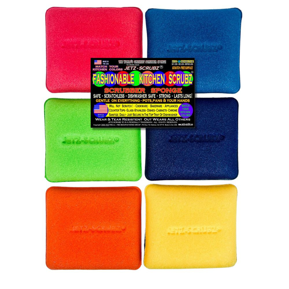 Jetz-Scrubz Kitchen Scrubber Sponges Rainbow Fashion Colors Rectangle, Pack of 6 gallery