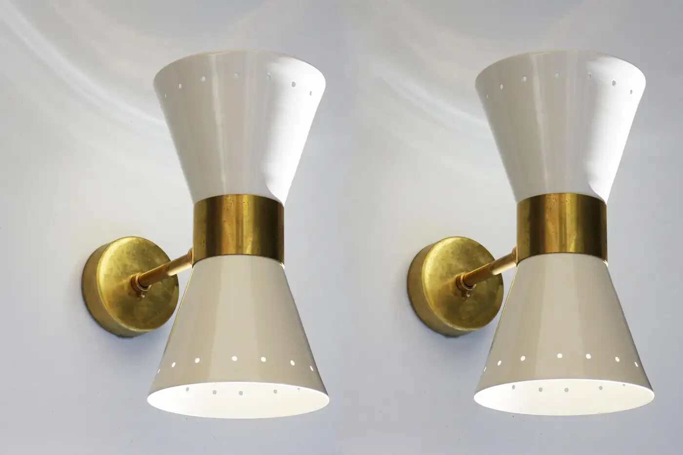 Italian Pair Modern Design Wall Light Sconces Stilnovo Style Ivory White by H D gallery