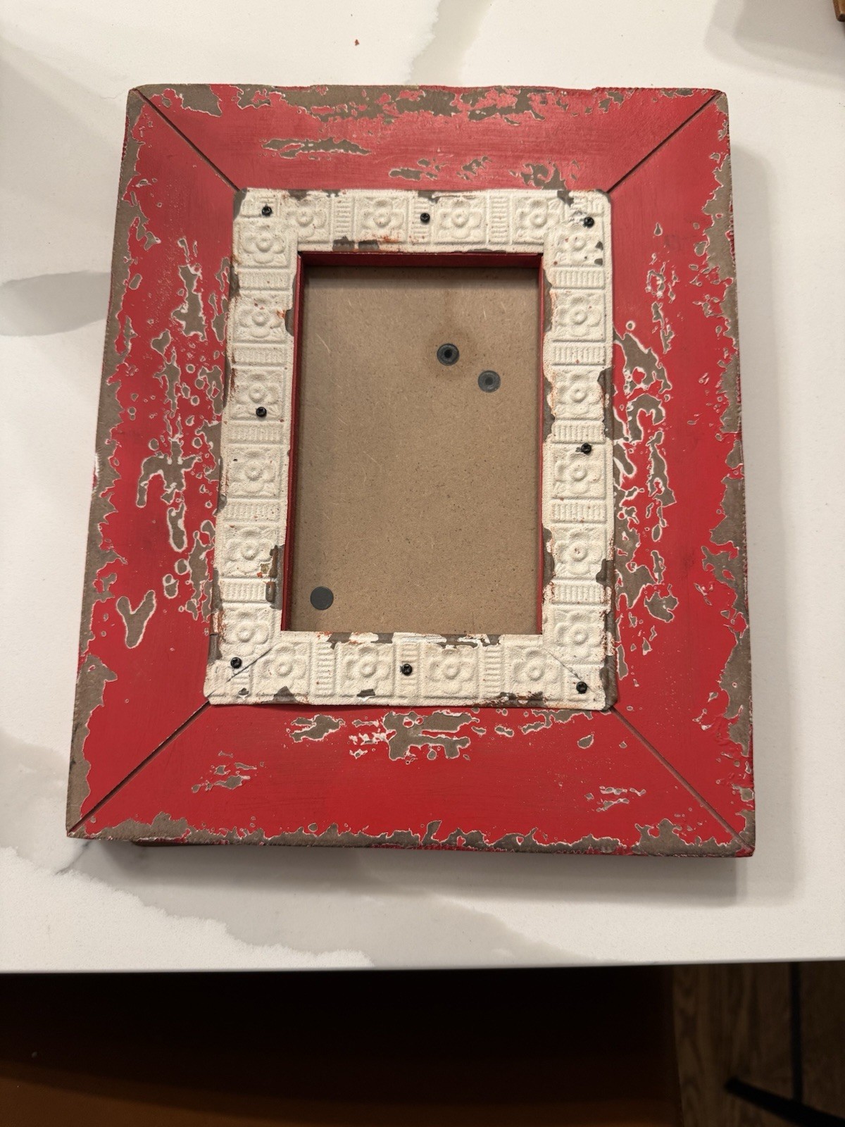 Creative Co-op Red & White Frame. Wood & Metal. 4x6 Photo. 9x11 Frame Size. gallery