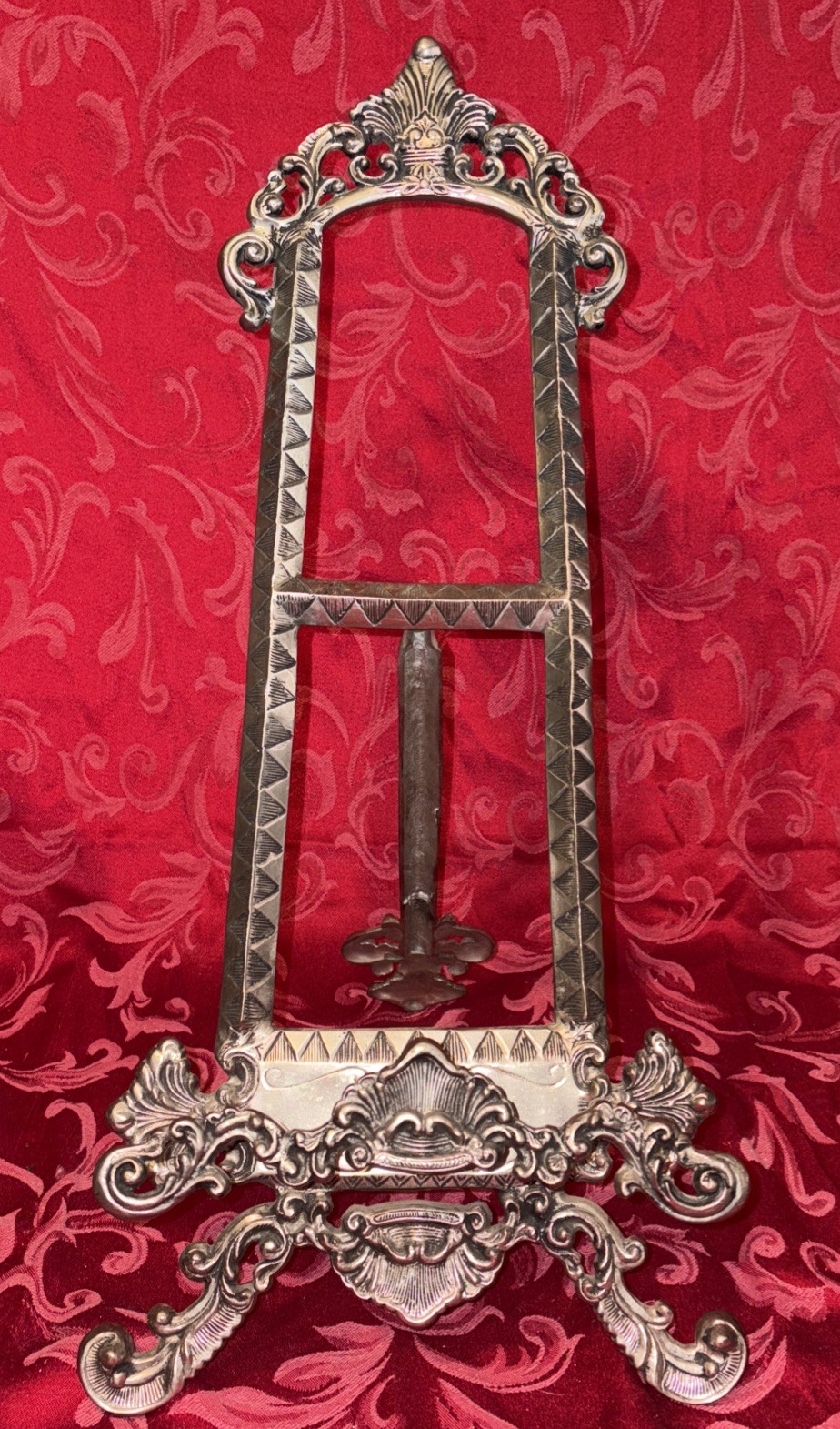 Vintage Silver Tone Easel Large Tabletop Art Portrait Picture - Heavy 22.5” gallery