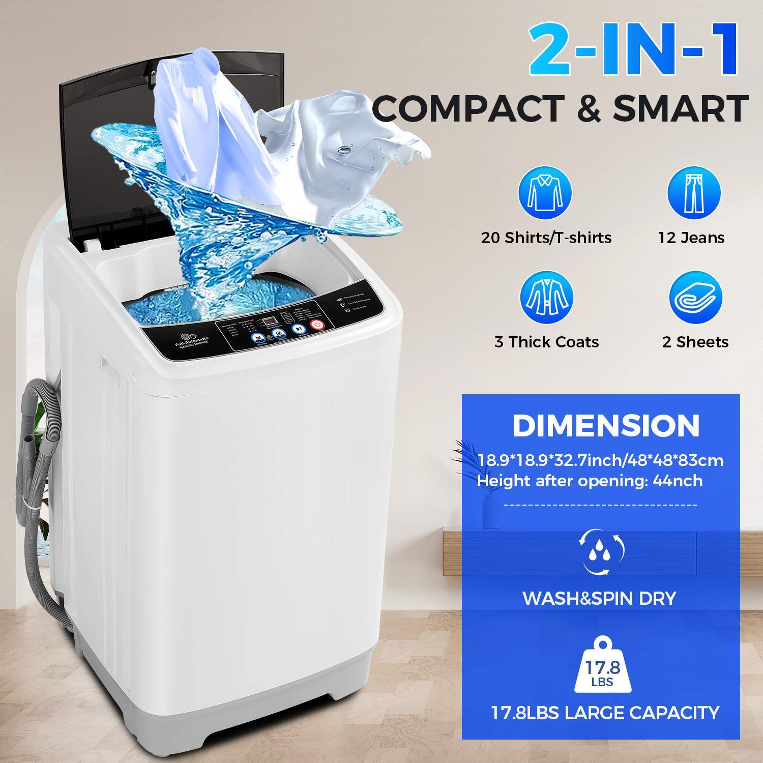 Washing Machine 15.6/17.8Lbs Fully Automatic Laundry Washer w/ Drain Pump Home# gallery
