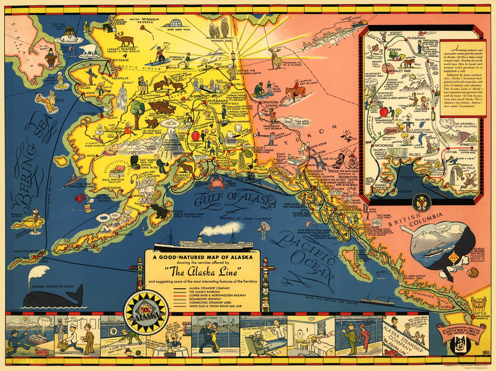 Historic Nautical Map - Alaska Steamship Co - Farwest 1934 - Vintage Wall Art gallery