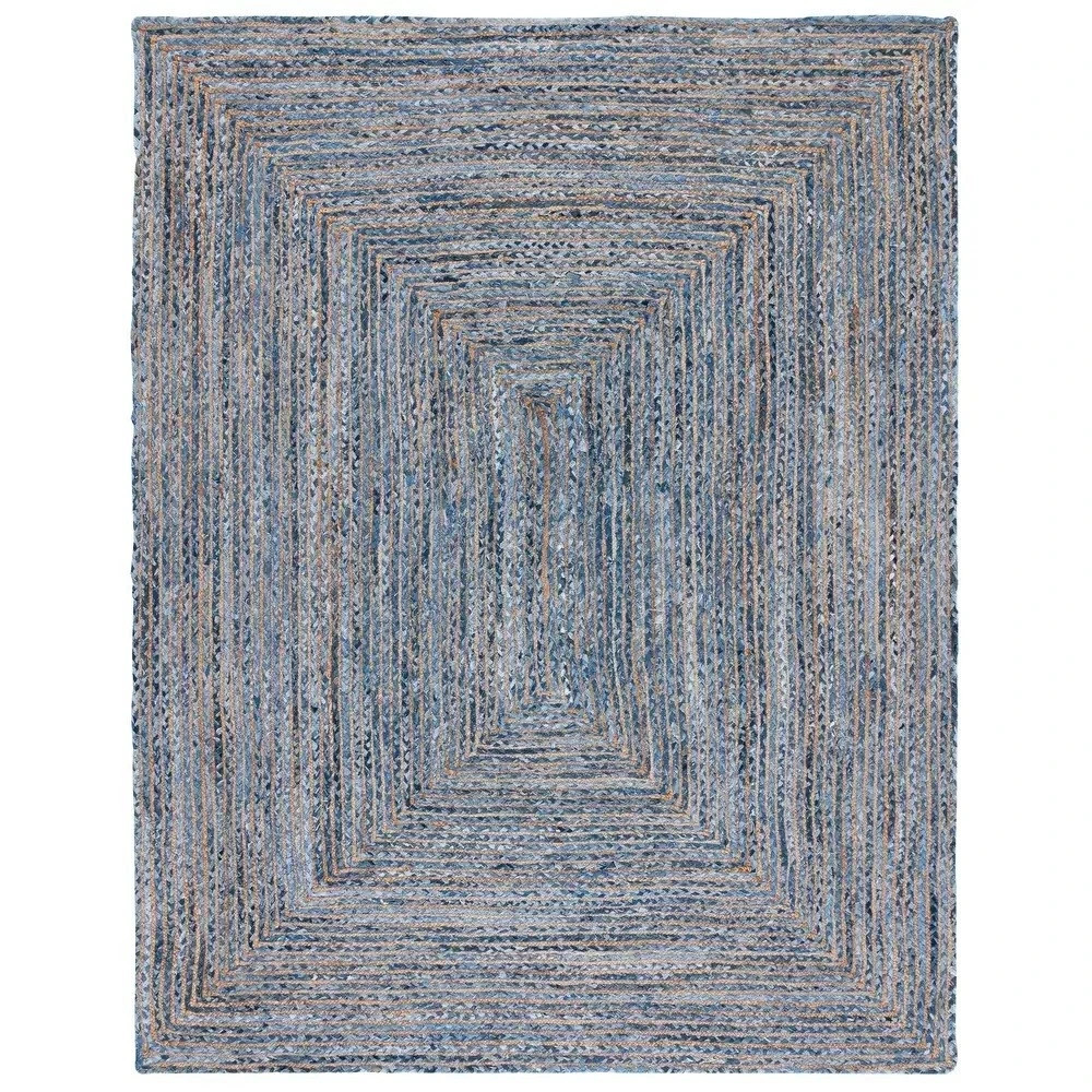 Handmade Blue 6 Ft Square Jute Boho Rug Coastal Farmhouse Nautical Accent Carpet gallery