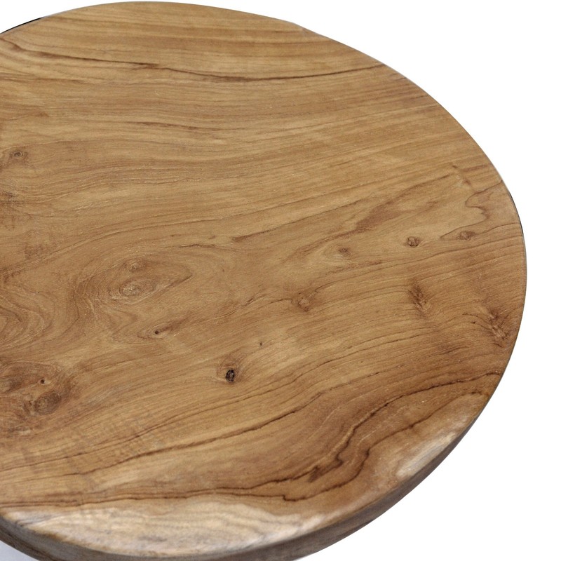 Greenage Rustic Teak Round End Table –Natural Wood Side Table Nightstand 21" H gallery