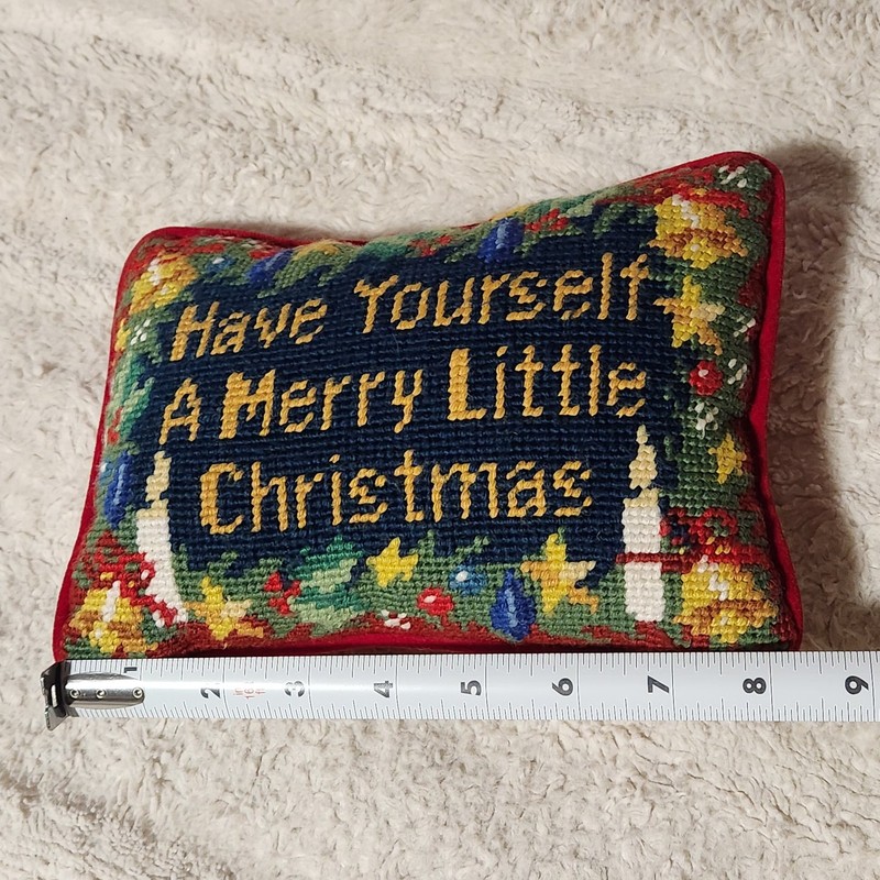 Needlepoint ‘Have Yourself A Merry Little Christmas’ 8”x6” Velvet Back Pillow gallery